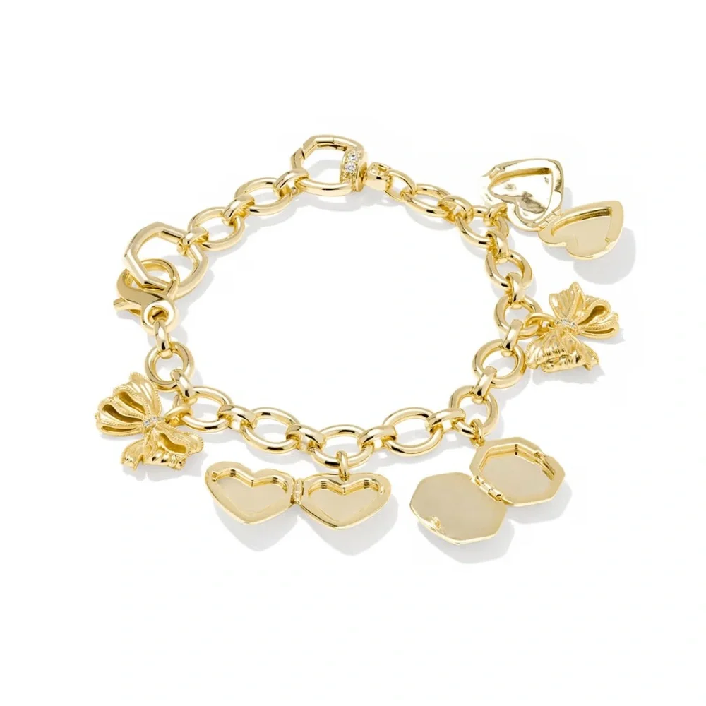 LOVESHACKFANCY Kendra Scott Bow Locket Gold Charm Bracelet - Picture 5 of 12
